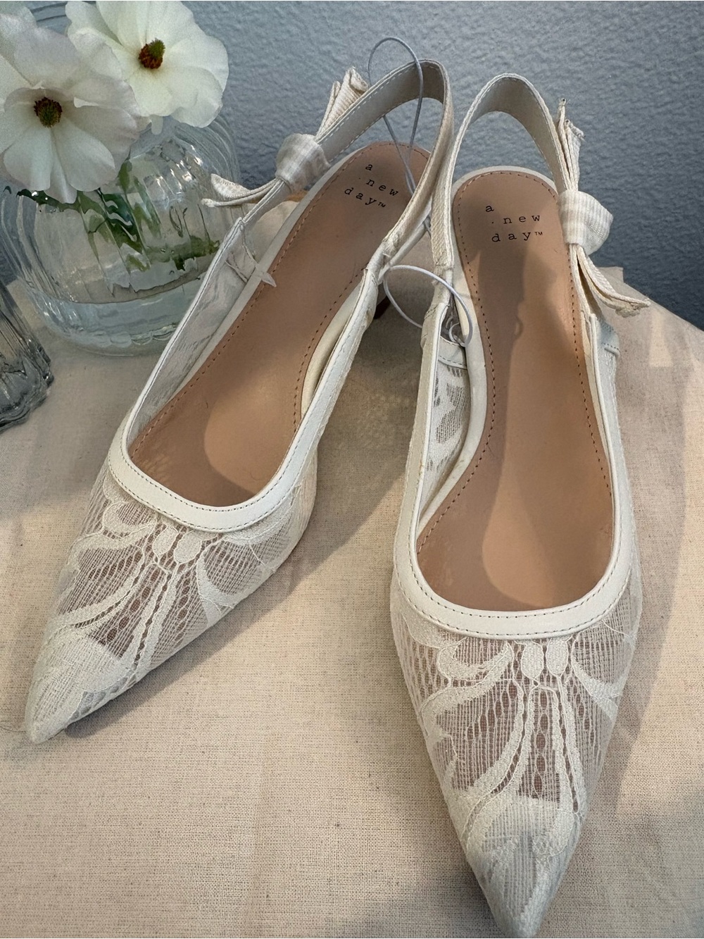 A New Day Milan Slingback Kitten Pumps White - Perfect for Bridal Activities!